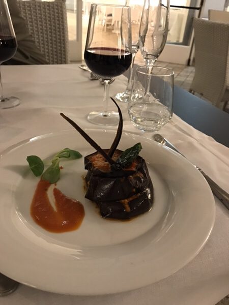 hotel mea lipari restaurant chimera Parmigiana Millefoglie with Eggplant